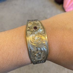 Custom silver bracelet with garnet